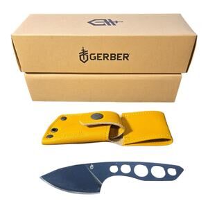 Gerber Fixed Blade Knife with Yellow Leather Sheath Factory Box